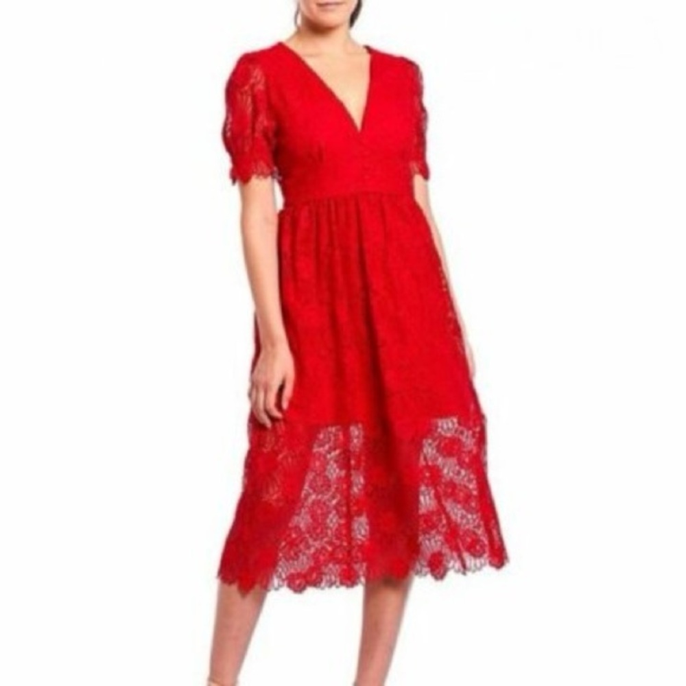 Gianni Bini Red Lace Midi Dress